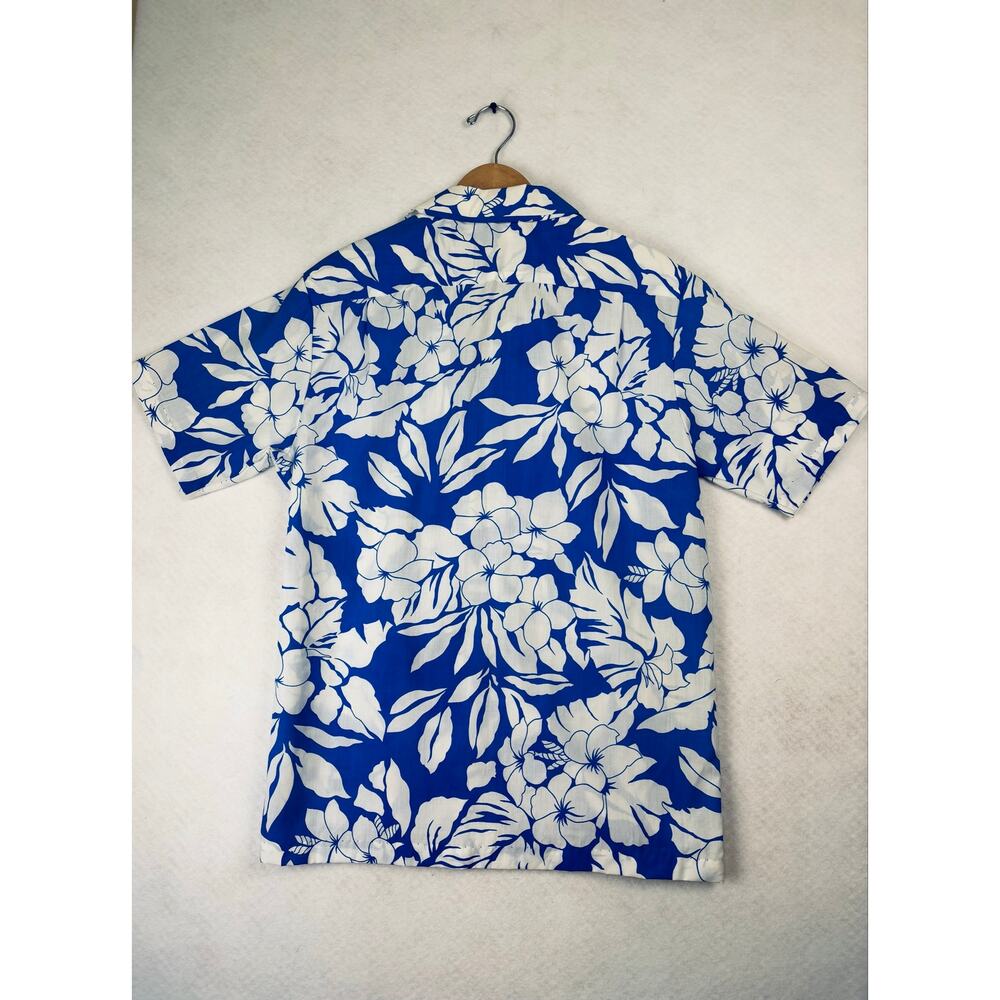 Vintage Hilo Hattie Hawaiian Shirt Mens Med Aloha Blue White Floral Made Hawaii - Picture 5 of 7